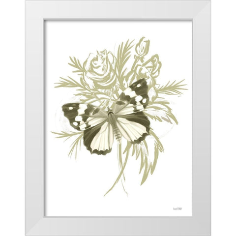 Sage Butterfly White Modern Wood Framed Art Print by House Fenway