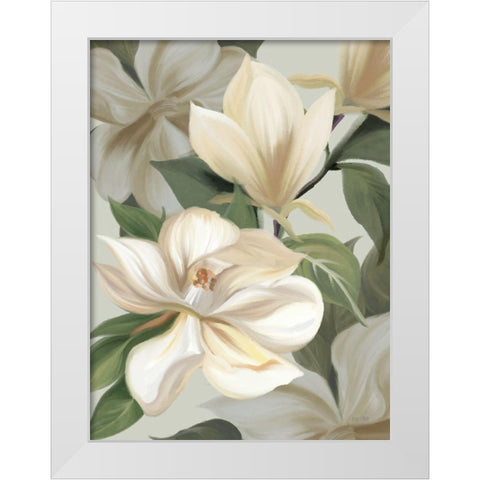 Magnolia Blossoms I White Modern Wood Framed Art Print by House Fenway