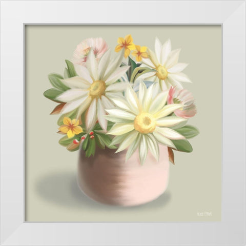 Sunny Floral Bouquet White Modern Wood Framed Art Print by House Fenway