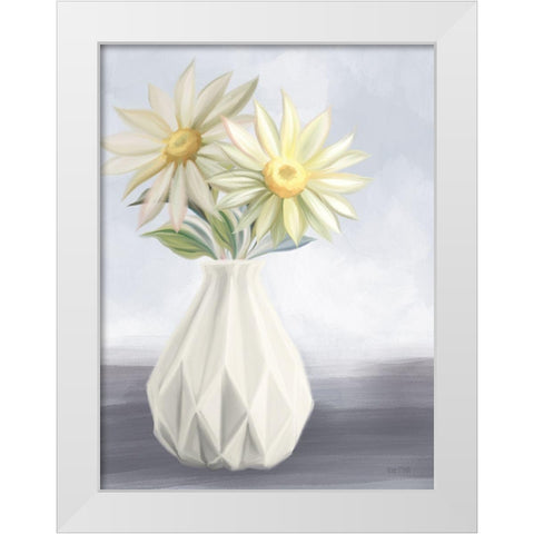Sunny Floral Blues White Modern Wood Framed Art Print by House Fenway