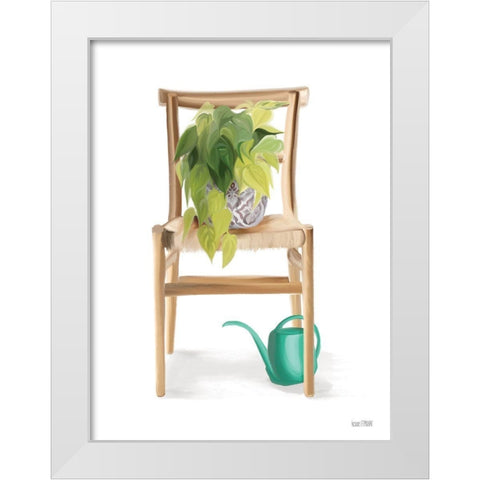 Plant Lover Wicker Chair White Modern Wood Framed Art Print by House Fenway
