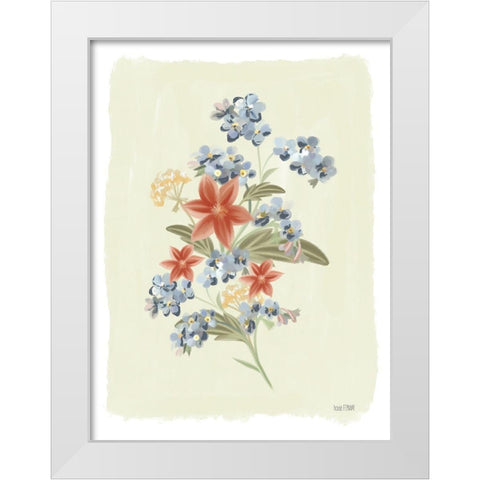Forget Me Not Floral White Modern Wood Framed Art Print by House Fenway