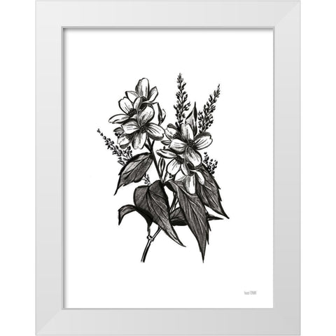 Pen and Ink Wildflower I White Modern Wood Framed Art Print by House Fenway