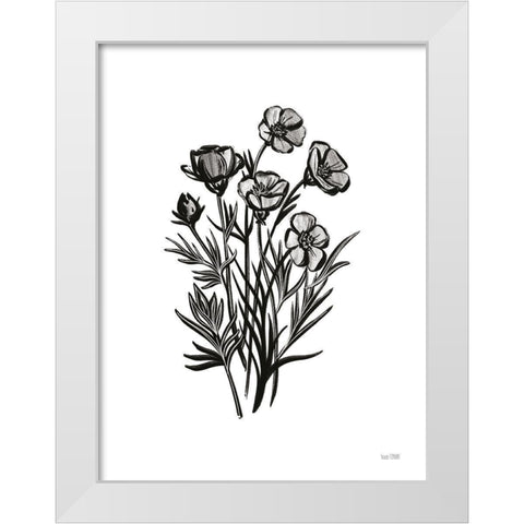Pen and Ink Wildflower II White Modern Wood Framed Art Print by House Fenway