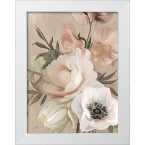 Blush Peony Bouquet White Modern Wood Framed Art Print by House Fenway
