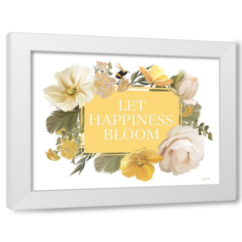 Let Happiness Bloom White Modern Wood Framed Art Print by House Fenway
