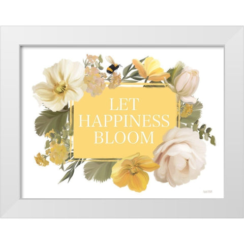 Let Happiness Bloom White Modern Wood Framed Art Print by House Fenway