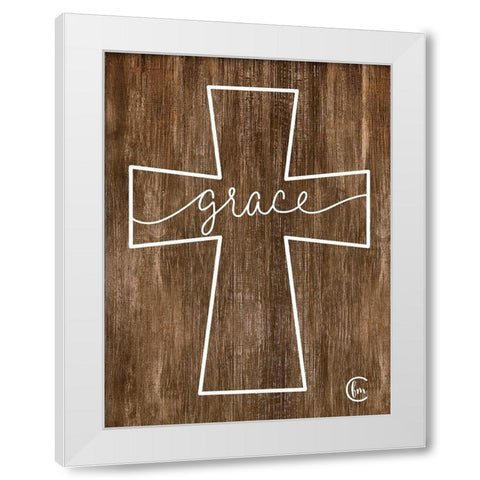Grace Cross White Modern Wood Framed Art Print by Fearfully Made Creations