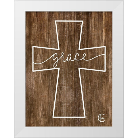 Grace Cross White Modern Wood Framed Art Print by Fearfully Made Creations