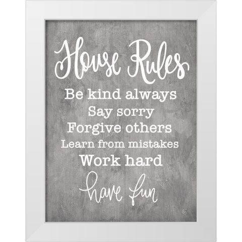 House Rules White Modern Wood Framed Art Print by Fearfully Made Creations