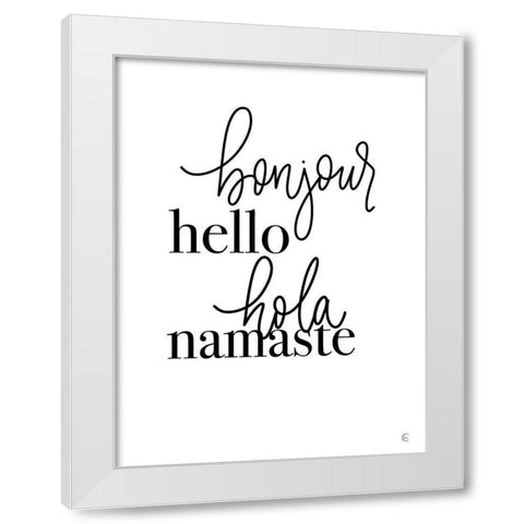 Hello Languages White Modern Wood Framed Art Print by Fearfully Made Creations