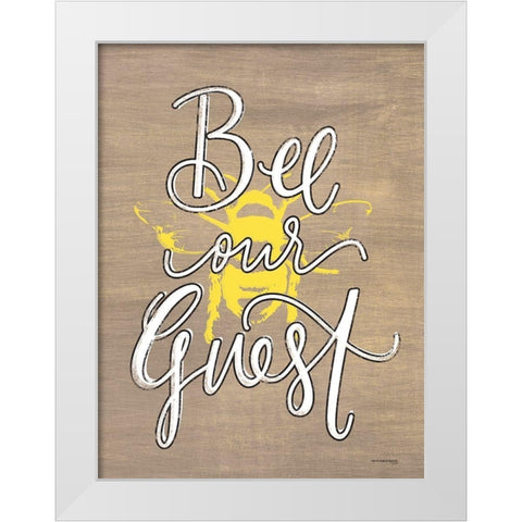 Bee Our Guest White Modern Wood Framed Art Print by Fearfully Made Creations
