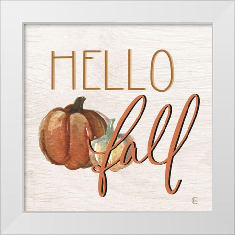 Hello Fall White Modern Wood Framed Art Print by Fearfully Made Creations