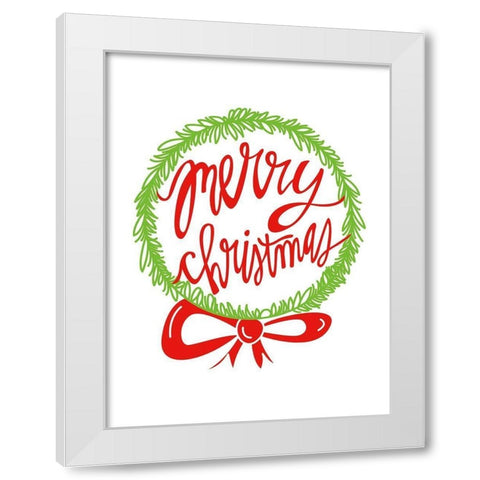 Merry Christmas Wreath    White Modern Wood Framed Art Print by Barrett, Erin