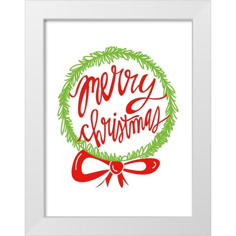 Merry Christmas Wreath    White Modern Wood Framed Art Print by Barrett, Erin