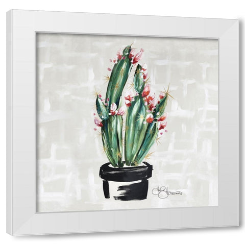 Blooming Cactus White Modern Wood Framed Art Print by Hollihocks Art