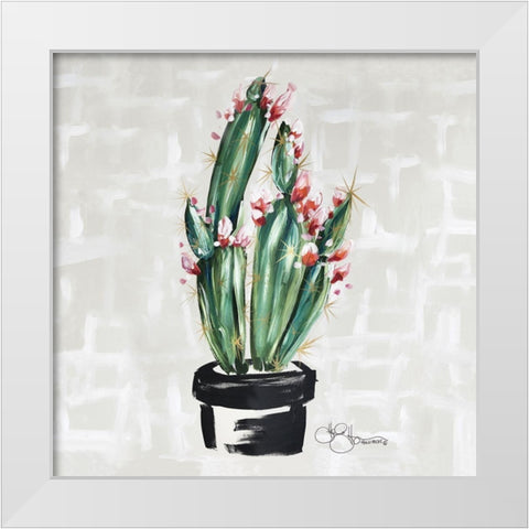 Blooming Cactus White Modern Wood Framed Art Print by Hollihocks Art