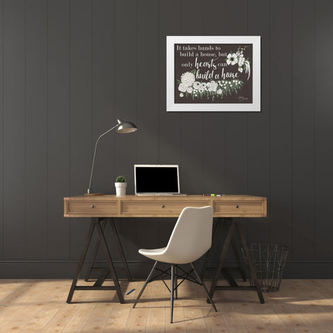 Hearts Can Build a Home White Modern Wood Framed Art Print by Hollihocks Art