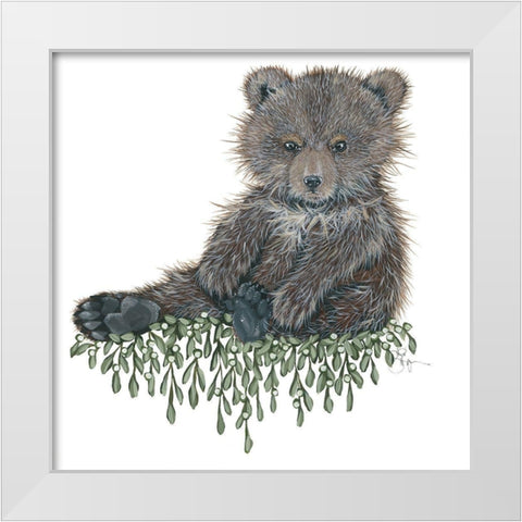 Baby Bear White Modern Wood Framed Art Print by Hollihocks Art