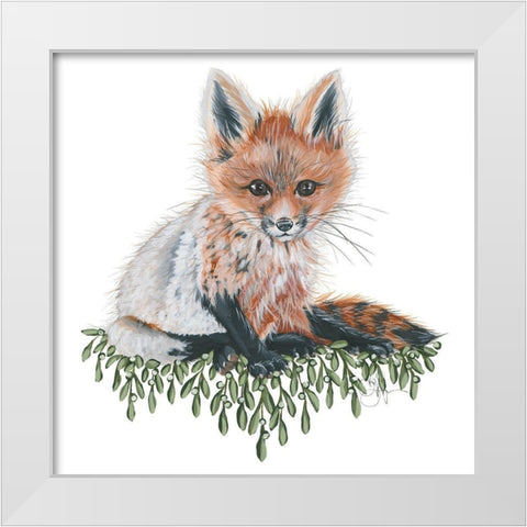 Baby Fox White Modern Wood Framed Art Print by Holllihocks Art