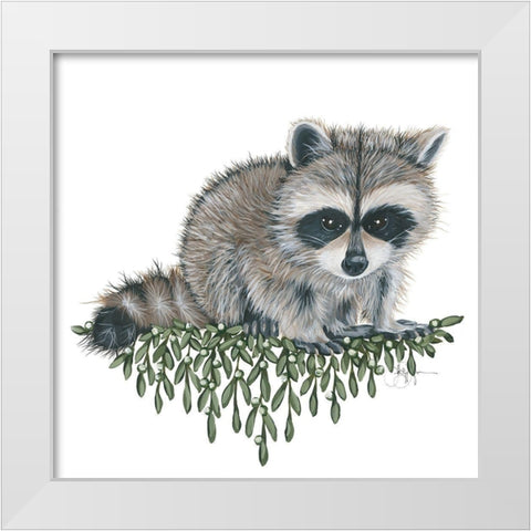 Baby Raccoon White Modern Wood Framed Art Print by Holllihocks Art