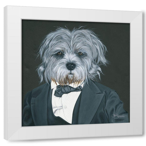 Dog in Suit White Modern Wood Framed Art Print by Holllihocks Art