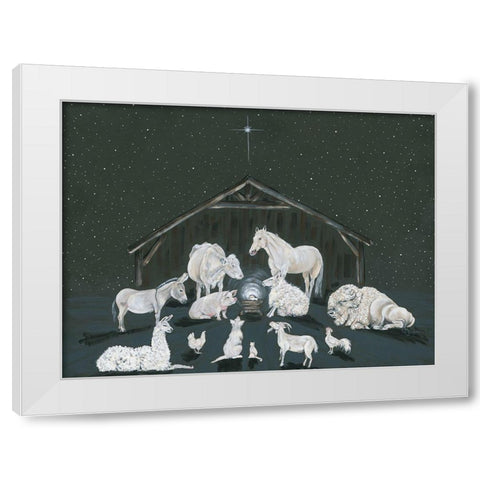 Animal Nativity Scene White Modern Wood Framed Art Print by Hollihocks Art