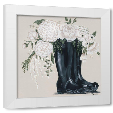 Flowers and Black Boots White Modern Wood Framed Art Print by Hollihocks Art