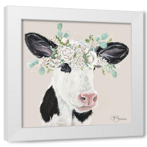 Patience the Cow White Modern Wood Framed Art Print by Hollihocks Art