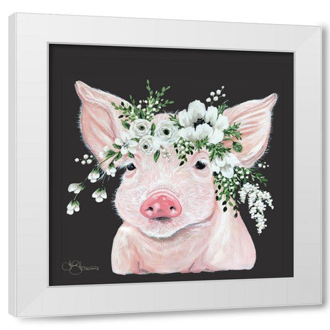 Poppy the Pig White Modern Wood Framed Art Print by Hollihocks Art
