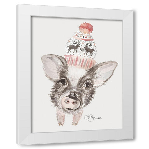 Cozy Pig    White Modern Wood Framed Art Print by Hollihocks Art
