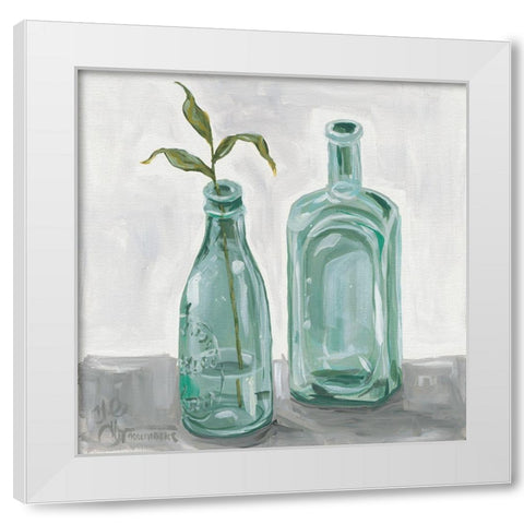 Glass Bottles White Modern Wood Framed Art Print by Hollihocks Art