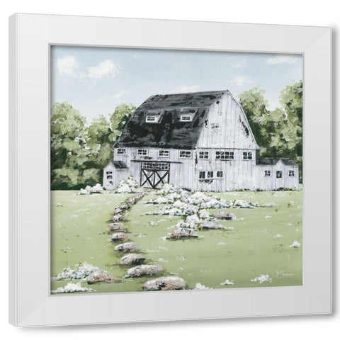 White Barn in the Field   White Modern Wood Framed Art Print by Hollihocks Art
