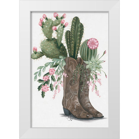 Cactus Boots    White Modern Wood Framed Art Print by Hollihocks Art