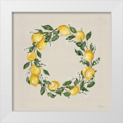 Lemon Wreath White Modern Wood Framed Art Print by Hollihocks Art