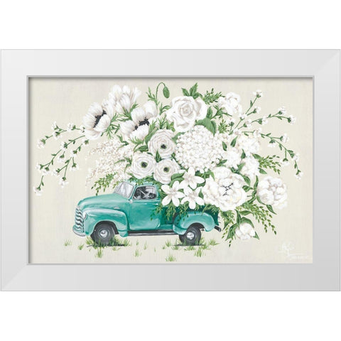 White Floral Truck White Modern Wood Framed Art Print by Hollihocks Art