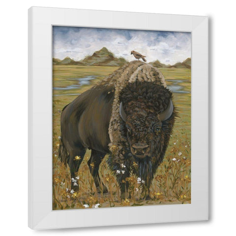 Bison    White Modern Wood Framed Art Print by Hollihocks Art