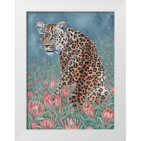 Leopard in the Flowers White Modern Wood Framed Art Print by Hollihocks Art