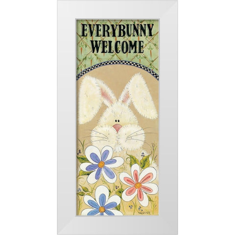 Every Bunny Welcome White Modern Wood Framed Art Print by Hilliker, Lisa