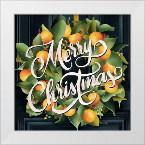 Merry Christmas Orange Wreath White Modern Wood Framed Art Print by Kuntz, Heidi