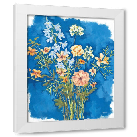 Flowers on Blue White Modern Wood Framed Art Print by Holden, Jennifer