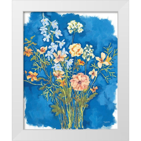 Flowers on Blue White Modern Wood Framed Art Print by Holden, Jennifer