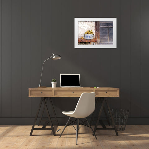 Bushel and a Peck Crock of Pears White Modern Wood Framed Art Print by Hoover, Irvin
