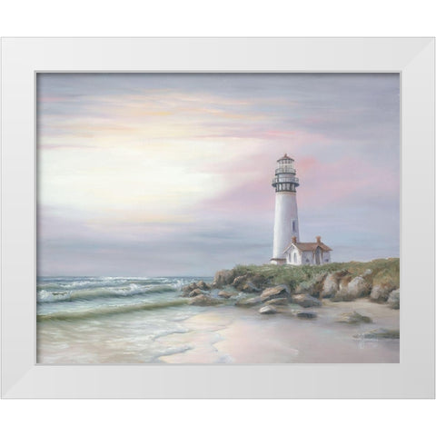 Lighthouse at Sunset White Modern Wood Framed Art Print by Janisse, Georgia