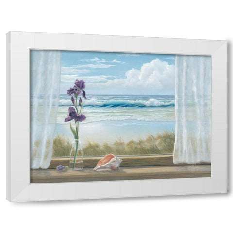 Irises on Windowsill White Modern Wood Framed Art Print by Janisse, Georgia