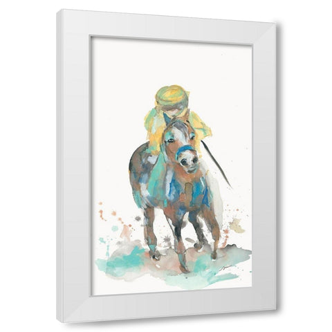 A Jockey and His Horse White Modern Wood Framed Art Print by Mingo, Jessica