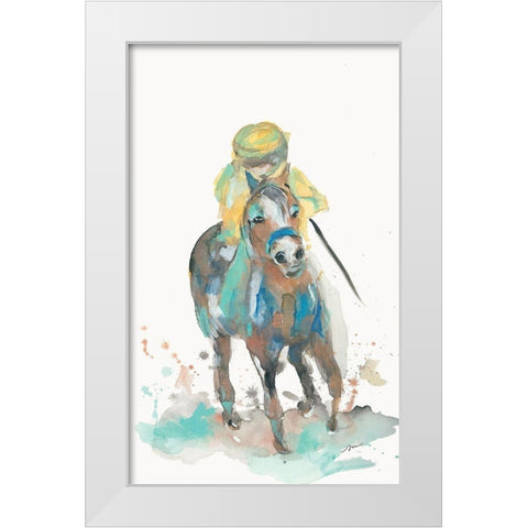 A Jockey and His Horse White Modern Wood Framed Art Print by Mingo, Jessica