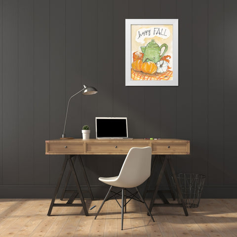 Happy Fall Coffee Pot White Modern Wood Framed Art Print by Mingo, Jessica