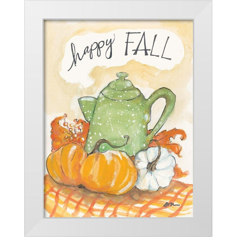 Happy Fall Coffee Pot White Modern Wood Framed Art Print by Mingo, Jessica