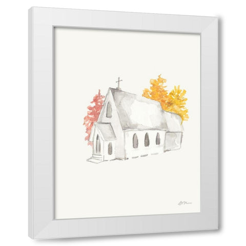 Autumn Church White Modern Wood Framed Art Print by Mingo, Jessica
